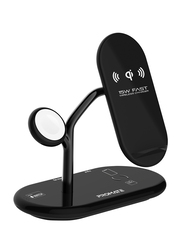 Promate Bonsai 4-in-1 Wireless Charging Station, with 5W Magnetic MFi Apple Watch Charger, 15W Qi Charging Stand, 24W USB-C Power Delivery Port and 5W/10W Qi Charging Pad, Black