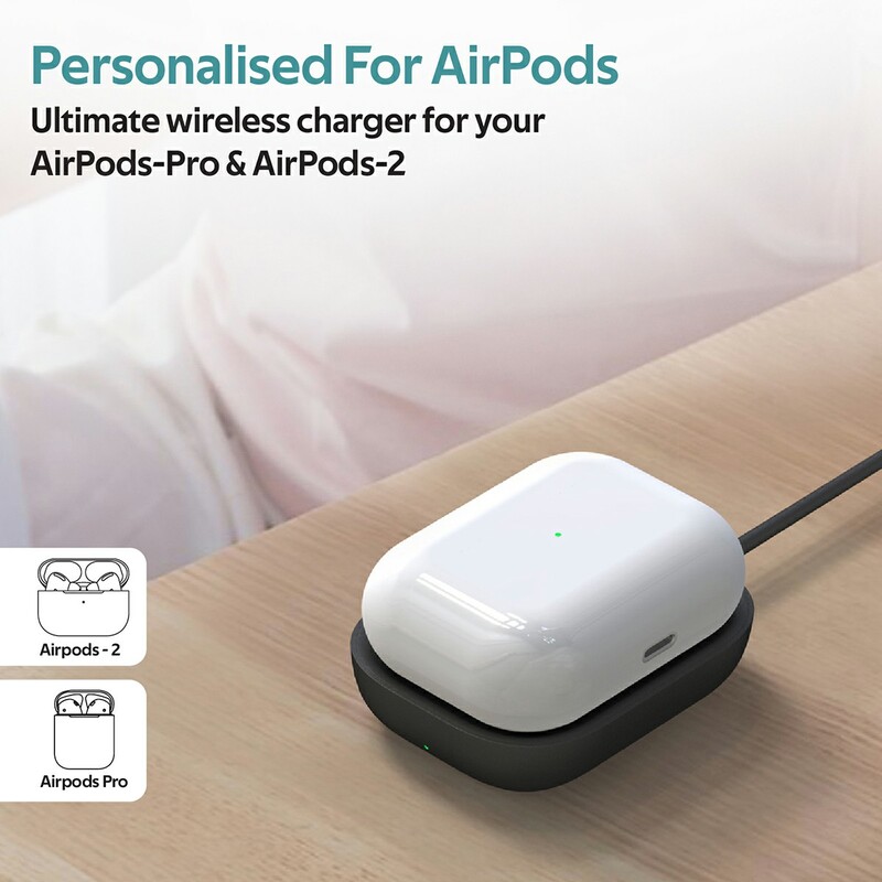 Promate AuraPod-1 Wireless Charging Pad, USB Type A Port with 5W Wireless Charging Dock, Over-Charging Protection for Apple AirPods/AirPods Pro, Black