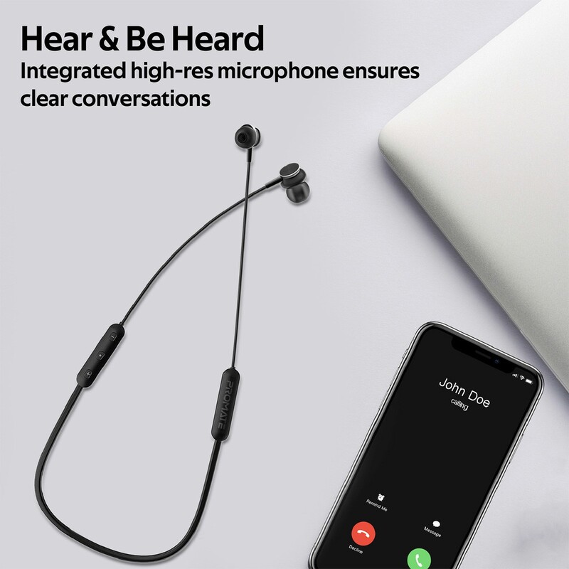 Promate Bali Bluetooth In-Ear Neckband Earphones with Built-in Hi-Res Mic, Magnetic Closure, Black