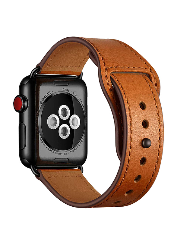 Promate Genio-38 Genuine Leather Strap for Apple Watch 38mm/40mm Series 4/3/2/1, Durable Cowhide Genuine Leather Band with Innovative Looping Pin-and-Tuck Secure Fit Closure, Light Brown
