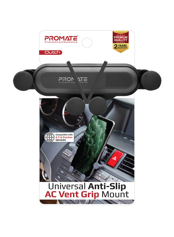 Promate Clutch AC Air Vent Phone Holder, Universal Gravity Anti-Slip AC Vent Grip Mount with 360° Rotation, Flawless Adjustments, Auto Lock and Secure for Smartphones/GPS/Mp3 Players, Grey