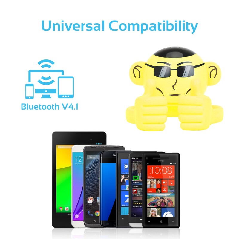 Promate Ape Bluetooth Speaker, Portable Monkey Shape Multifunction Wireless with 3.5mm Audio Jack and Thumbs-up Adjustable Flexible Smartphone Holder, Yellow