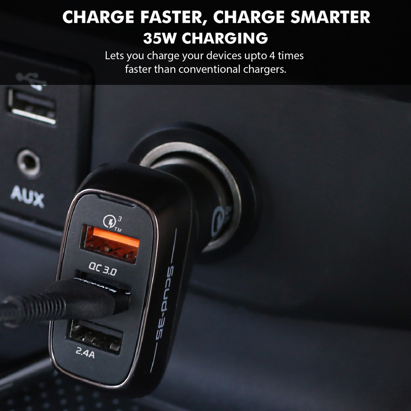 Promate Scud-C35 3 Port USB Car Charger, Fast 30W 3.4A Dual USB Car Charger Adapter with Qualcomm Quick Charger 3.0 USB Port and Over-Heating Protection for iPad, GPS, Mobile Phones and Tablets,Black