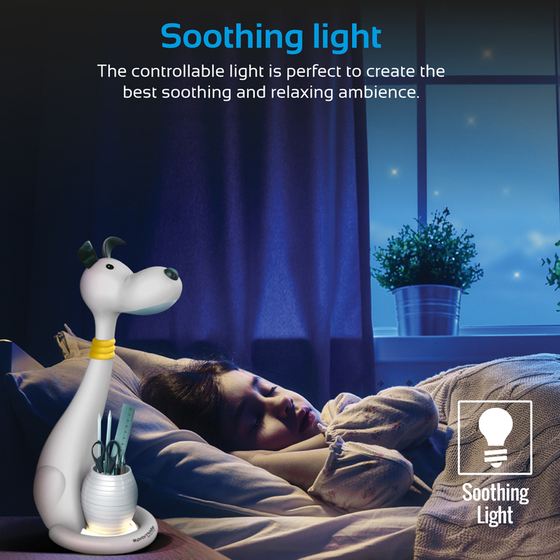 Promate Goofy Kids Night Light, Portable Pen-Holder Touch Sensitive LED Night Light, 3 Level Dimmable Reading Light, 3 Colour, Eye Safe Soothing Light for Studying/Reading/Table/Home, White