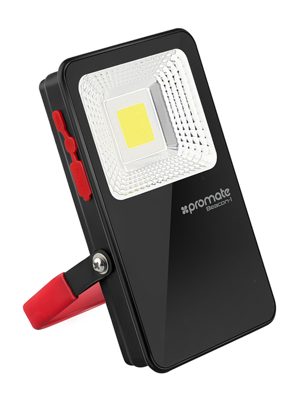 Promate Beacon-1 LED Flood Light, Ultra-Bright Wireless, 5400mAh Rechargeable Power Bank, IP54 Water and Dust Resistance, Foldable Stand for Emergency/Hiking/Camping, Black