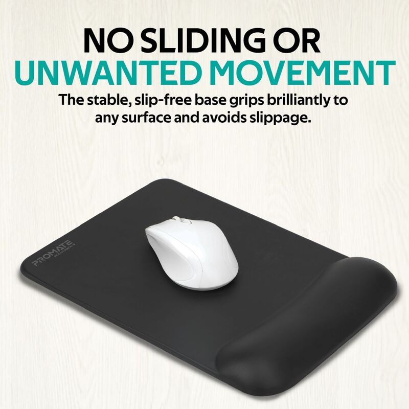 Promate Accutrack-3 Mouse Pad for Laptops/Desktop, Ergonomic Non-Slip with Anti-Microbial Memory Foam Wrist Support & Large Accurate Tracking Surface, Black