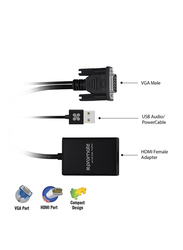 Promate ProLink-V2H HDMI Converter Adaptor Cable, USBA/VGA Male to HDMI Female, 1080p HD Resolution with Audio Support TV/AV/HDTV, Black