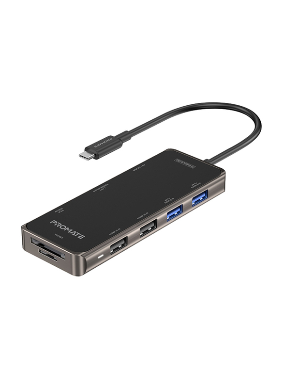 Promate PrimeHub-Go 9-in-1 USB Type-C Hub for MacBook Pro/MacBook Air/XPS/Chrome Book, Black