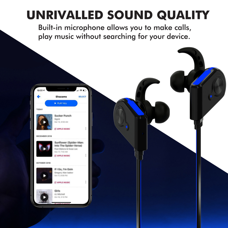 Promate Fluid Bluetooth Earphones, Wireless Bluetooth 4.1 Magnetic with HD Sound Quality, Sweatproof, Secure-Fit, Built-In Mic and Noise Isolation, Blue