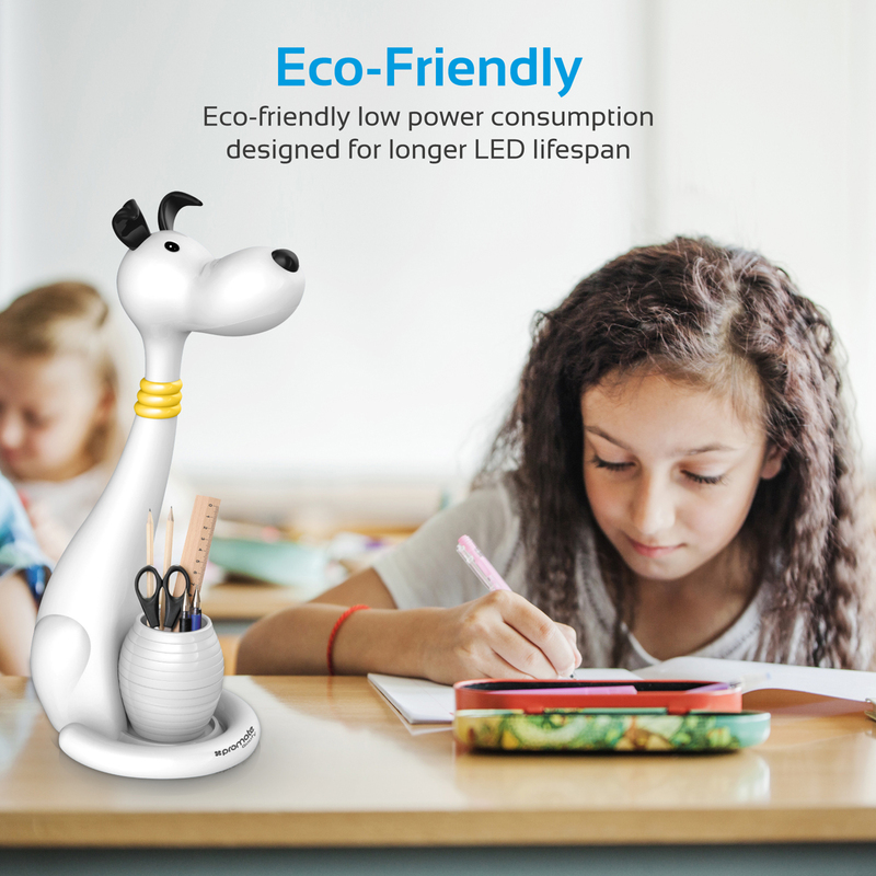 Promate Goofy Kids Night Light, Portable Pen-Holder Touch Sensitive LED Night Light, 3 Level Dimmable Reading Light, 3 Colour, Eye Safe Soothing Light for Studying/Reading/Table/Home, White