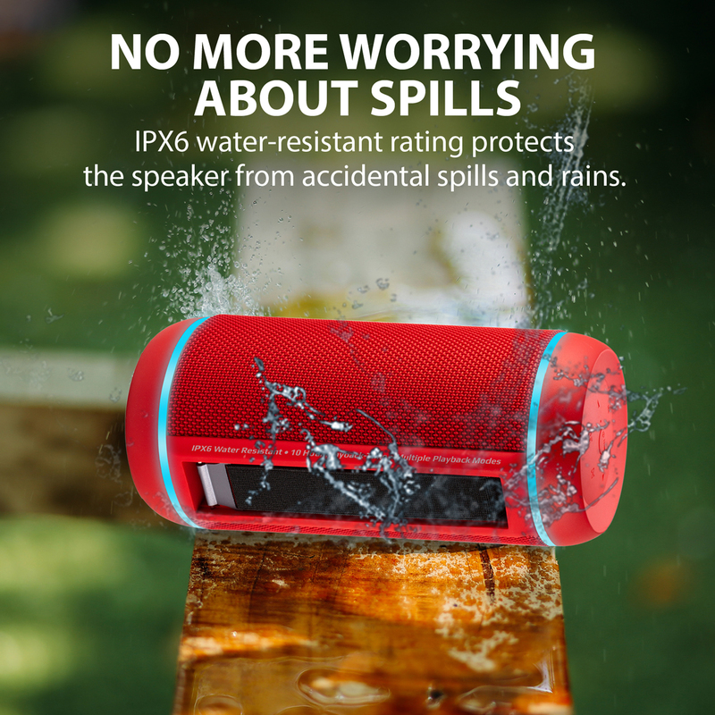 Promate Silox-Pro Portable Indoor/Outdoor 30W Wireless Bluetooth Stereo Speaker, IPX6 Water-Resistant with Mic, FM Radio, TF Card Slot, USB Port, Audio Jack & Built-In 6600mAh Power Bank, Red