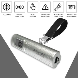 Promate 2600mAh PowerScale Power Bank, Multi-Function 3-in-1 Digital Luggage Scale, Silver