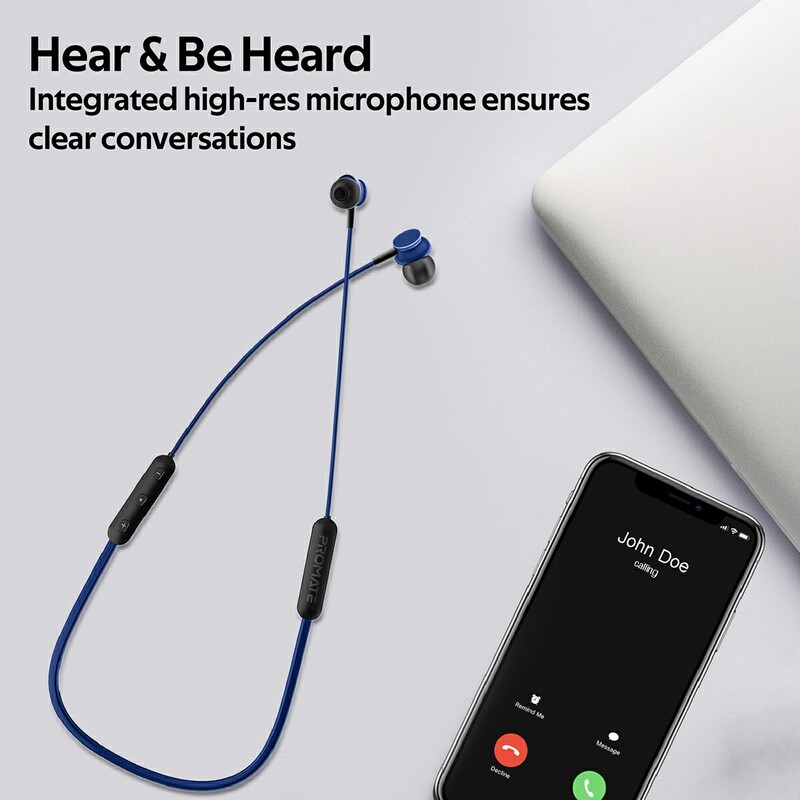 Promate Bali Bluetooth In-Ear Neckband Earphones with Built-in Hi-Res Mic, Magnetic Closure, Blue