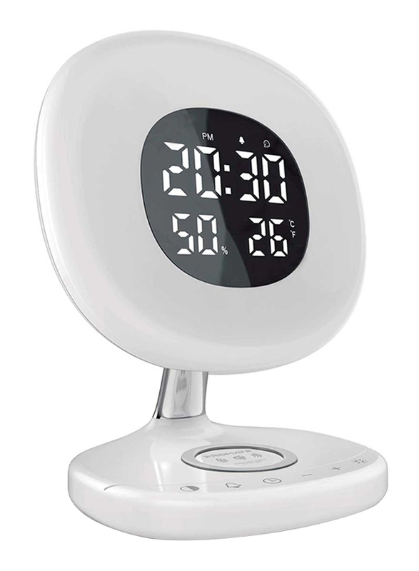 Promate AuraRise Wireless Charging Alarm Clock, Soothing Touch Control 6 Color LED Night Light, Wake-Up Digital Alarm Clock, 10W Fast Qi Wireless Charging for Home, Qi-Enabled Smartphones, White