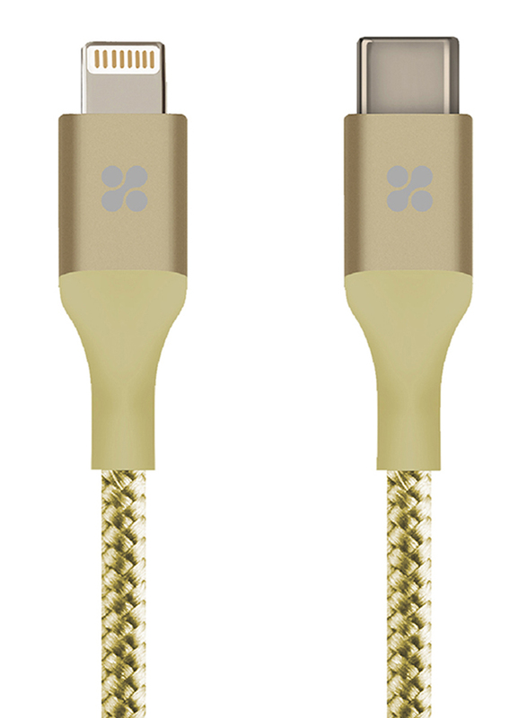 Promate 2-Meter UniLink-LTC2 Lightning Cable, High-Speed 2.4A USB Type-C Male to Lightning Cable, Sync with Android OTG Support for Apple MacBook Pro/iPhone X/8/8 Plus/Samsung Note 8/S8/S8+, Gold