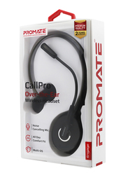 Promate Engage Wireless Bluetooth Over-Ear Noise Cancelling Computer Mono Headset, with Mic, HD Voice, Built-In Controls and Adjustable Fit, Black
