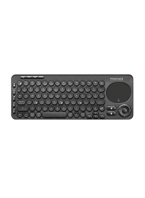 Promate KeyPad-1 All-In-One 2.4Ghz Wireless/Bluetooth v5.0 Multimedia English Keyboard with Built-In Touchpad Mouse, Precision Tracking, Multi-Device Pairing and IR TV Remote Controller, Black
