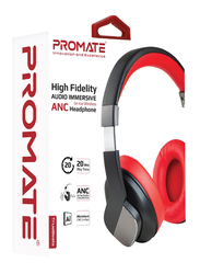 Promate TrueBeats Wireless Bluetooth Over-Ear Noise Cancelling Music Headphones with Mic, Soft Earpads, 20Hrs Playtime and 3.5mm Wired Mode, Red