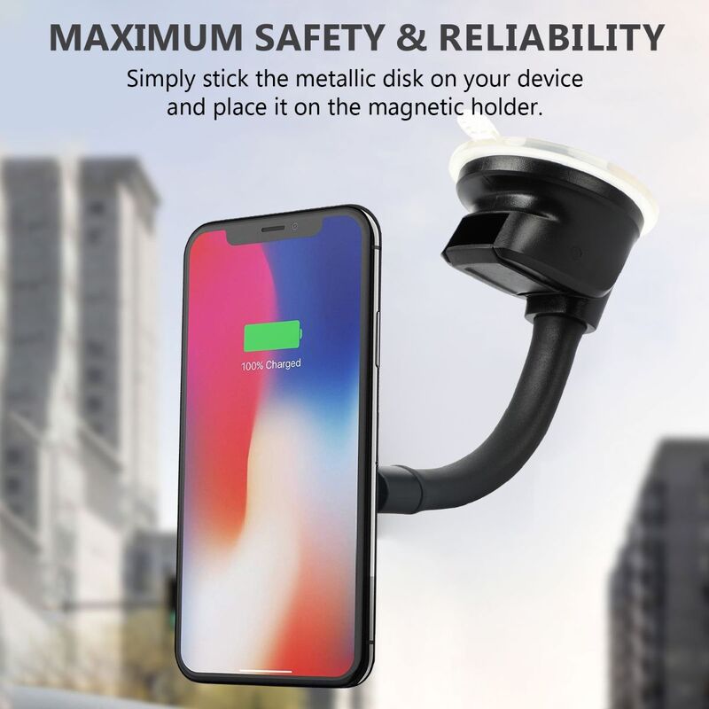 Promate MagMount Magnetic Car Mount Holder, Universal 360 Rotation Windshield or Dashboard Suction Cup Phone holder with 6 Strong Magnetic, Flexible Gooseneck and Anti-Slip Grip, Maroon