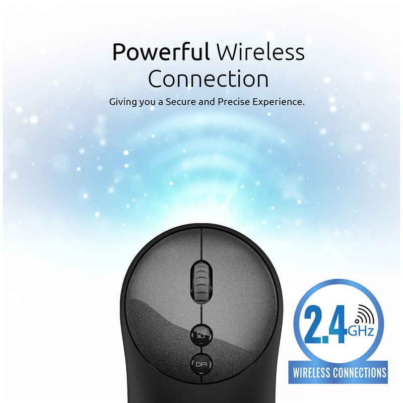 Promate CLIX-2 2.4Ghz Wireless Mouse, USB Adapter, One-Touch Show Desktop for Windows, Black