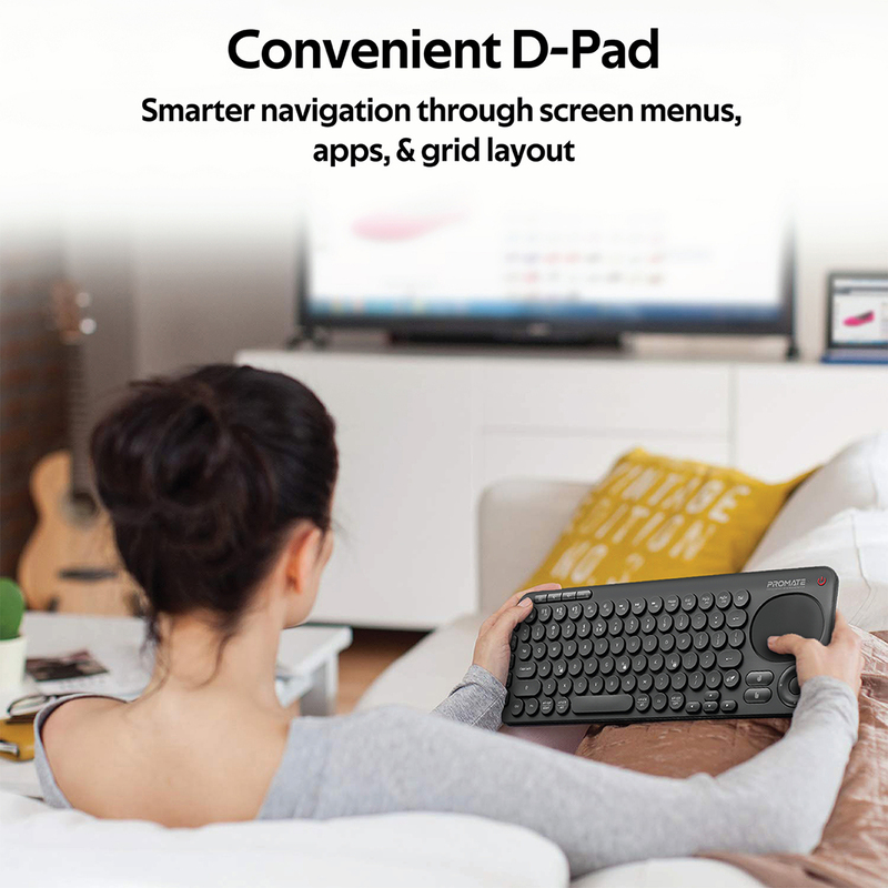 Promate Keypad-1 Bluetooth English/Arabic Keyboard with Built-In Touchpad Mouse, All-In-One 2.4GHz v5.0 Multimedia with Precision Tracking, Black