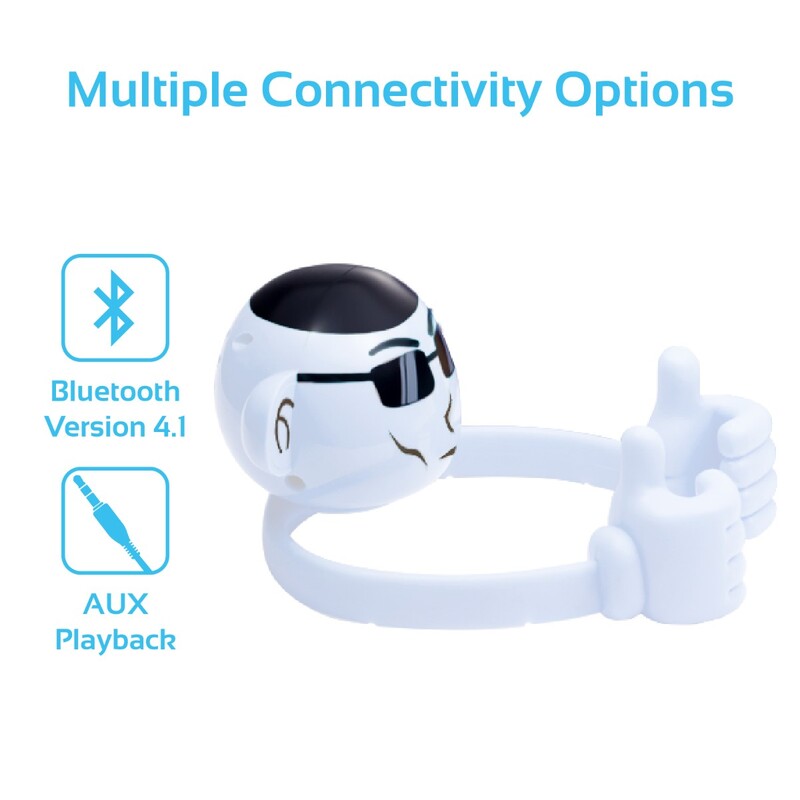 Promate Ape Bluetooth Speaker, Portable Monkey Shape Multifunction Wireless with 3.5mm Audio Jack and Thumbs-up Adjustable Flexible Smartphone Holder, White