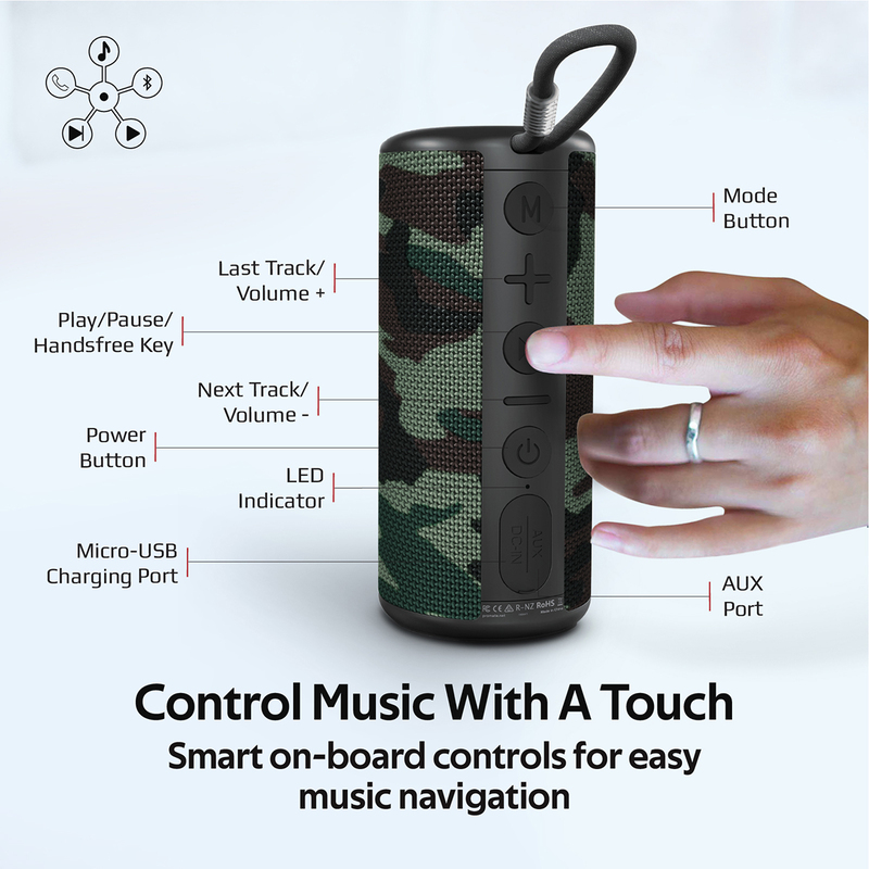 Promate Pylon Portable Bluetooth Stereo Sound Speaker, Camouflage