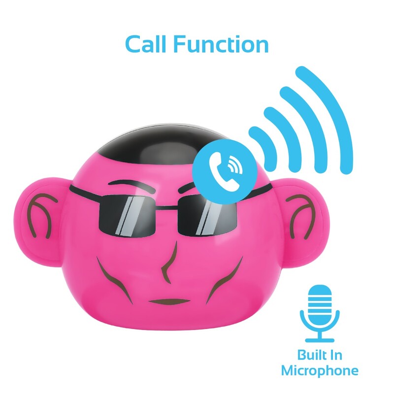 Promate Ape Bluetooth Speaker, Portable Monkey Shape Multifunction Wireless with 3.5mm Audio Jack and Thumbs-up Adjustable Flexible Smartphone Holder, Pink