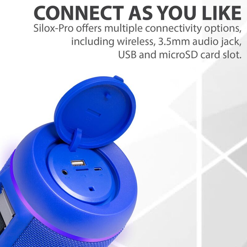 Promate Silox-Pro Portable Indoor/Outdoor 30W Wireless Bluetooth Stereo Speaker, IPX6 Water-Resistant with Mic, FM Radio, TF Card Slot, USB Port, Audio Jack & Built-In 6600mAh Power Bank, Blue