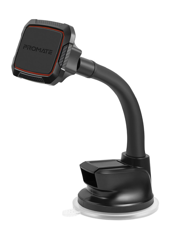 Promate MagMount Magnetic Car Mount Holder, Universal 360 Rotation Windshield or Dashboard Suction Cup Phone holder with 6 Strong Magnetic, Flexible Gooseneck and Anti-Slip Grip, Maroon
