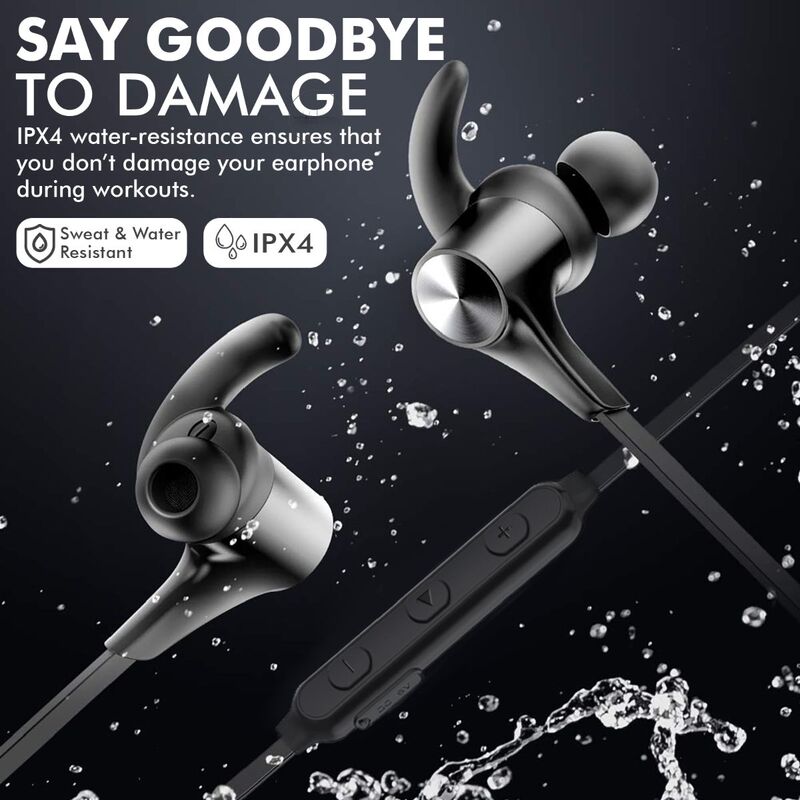 Promate Hush Wireless Bluetooth Noise Cancelling Music Neckband Headphone with IPX 4 Water Resistant, Built-In Mic and Multi-Point Paring for Workout, Running, Smartphones and iPod, Black