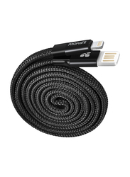 Promate 1.2-Meter Coiline-I Auto-Rolling Lightning Cable, Reversible USB-A Male to Lighting Cable, Durable Aluminium Alloy Auto-Rolling, 2A Fast Charge/Sync for All Apple Devices, Black