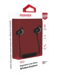 Promate Rovi Wireless Bluetooth In-Ear Noise Isolation Music Neckband Earphones, Sporty Ear-Lock Design, Built-In Microphone and Inline Volume Control, Black