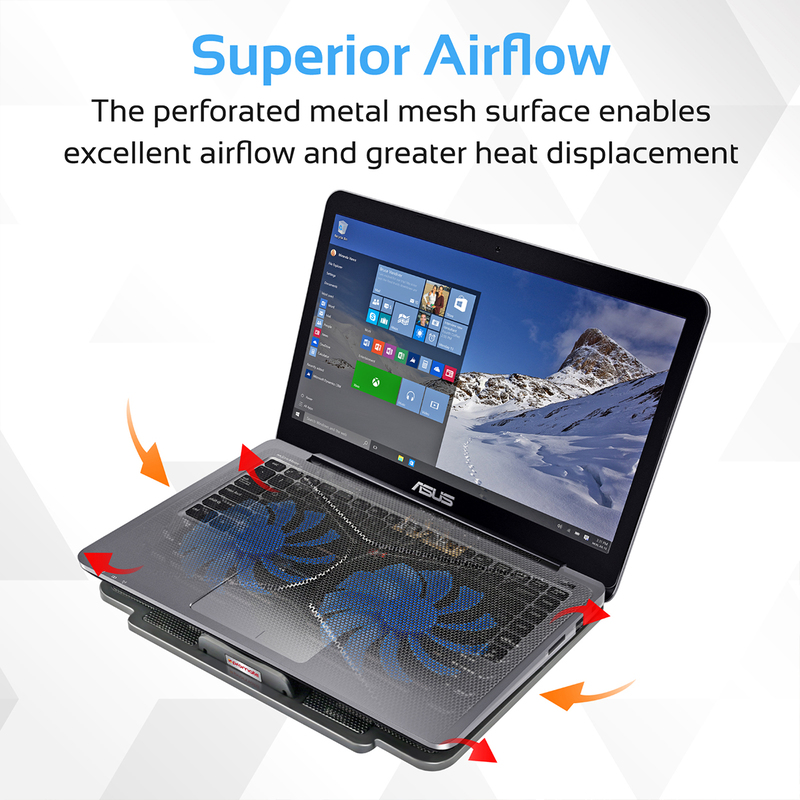 Promate AirBase-1 Laptop Cooling Pad for Laptop Upto 17-inch, Universal High-Performance with 2 Cooling Fan, Dual USB Port, Anti Slip Grip, and Silent Fan Technology, Black