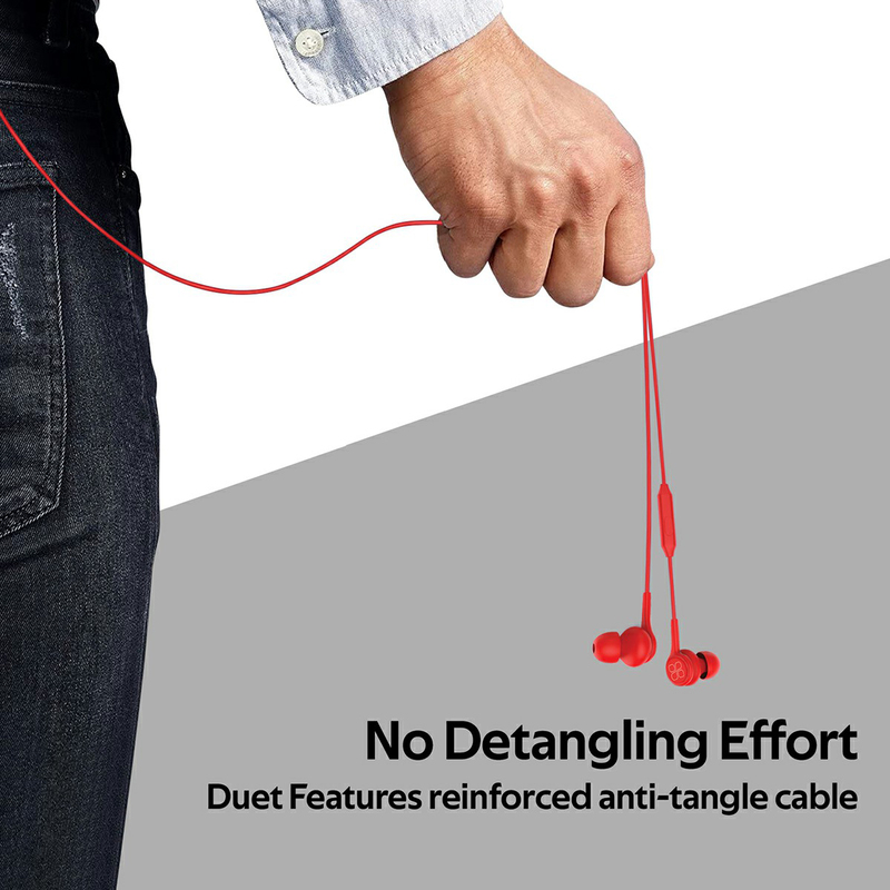 Promate Duet 3.5mm Jack In-Ear Hi-Res Noise Isolating Earphones with Built-in Mic, Red
