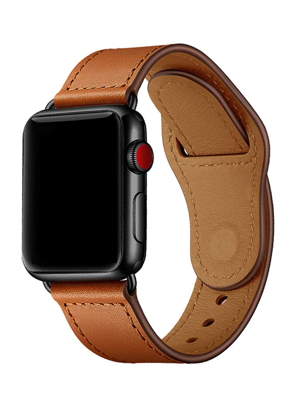 Promate Genio-38 Genuine Leather Strap for Apple Watch 38mm/40mm Series 4/3/2/1, Durable Cowhide Genuine Leather Band with Innovative Looping Pin-and-Tuck Secure Fit Closure, Light Brown