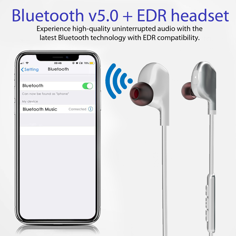Promate Vitally 4 Magnetic Wireless Bluetooth v5.0 HD Bass Stereo In-Ear Noise Cancelling Neckband Headphones with Mic, Sweat Resistant, Camera Shutter Remote, White
