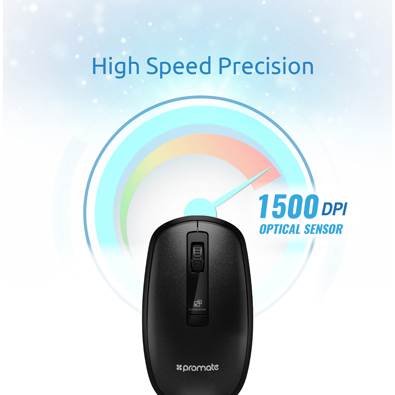 Promate CLIX-3 2.4 Ghz USB Wireless Ergonomic Mouse, Precision Scrolling for Windows Mac, Black