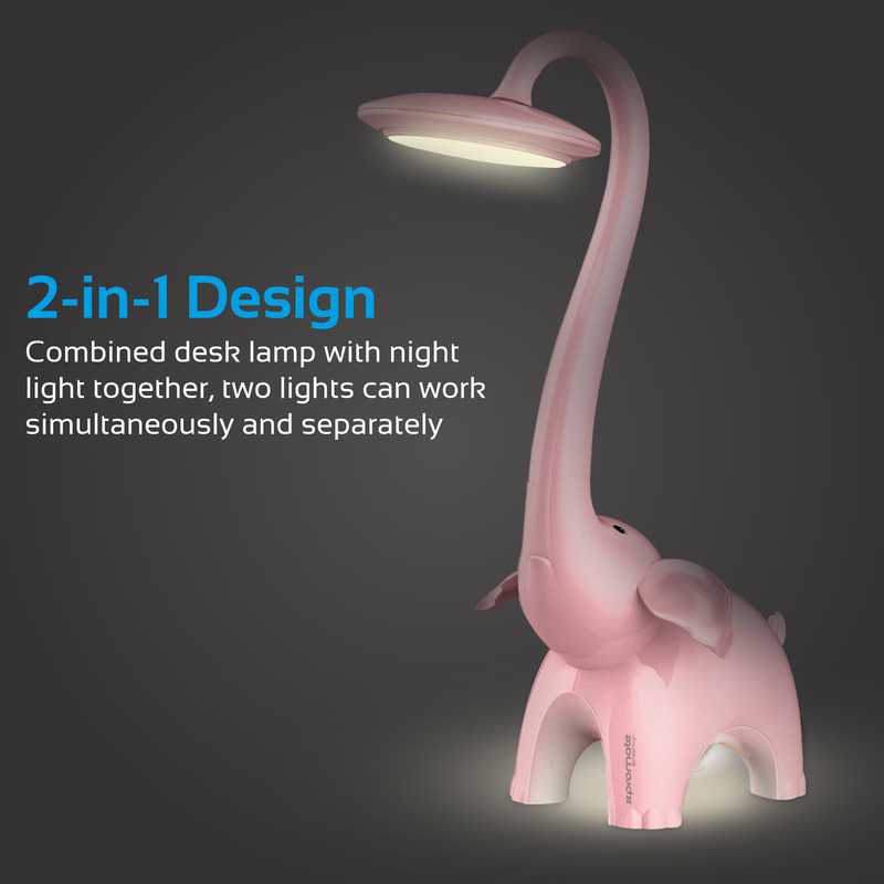 Promate Snorky LED Night Light, 2-in-1 Portable Touch Sensitive Kids Table/Night LED Lamp, 3 Lightning Modes, 3 Color, Adjustable Neck Light for Studying/Reading/Home, Pink