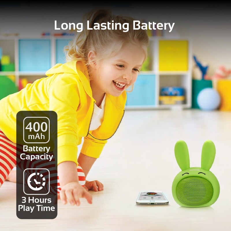 Promate Bunny Kids Bluetooth Speaker, Portable Wireless V4.1 Speaker with HD Sound Quality, Hands-Free Call Function and Cute Bunny Design, Green