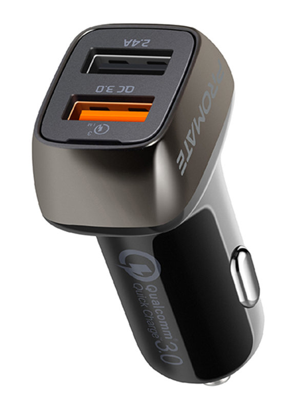 Promate Scud-30 Qualcomm Car Charger, Fast Charging 30W 2.4A Cigarette Lighter Power Outlet with Quick Charge 3.0 USB Port and Over-Charging Protection for iPad, GPS, Mobile Phones and Tablets, Black