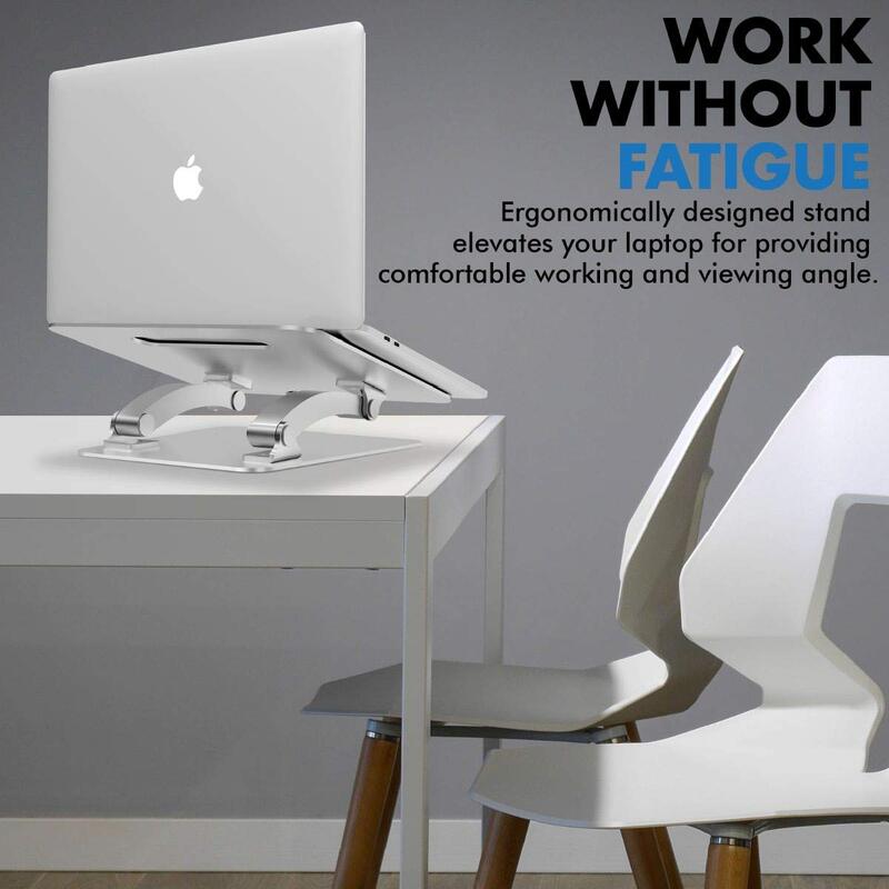 Promate DeskMate-4 Laptop Notebook Stand for Laptops Upto 17-inch, Aluminium Portable Ergonomic Multi-Level Ventilated with Non-Skid Silicon Grip & Adjustable Multi-Angle Design, Grey