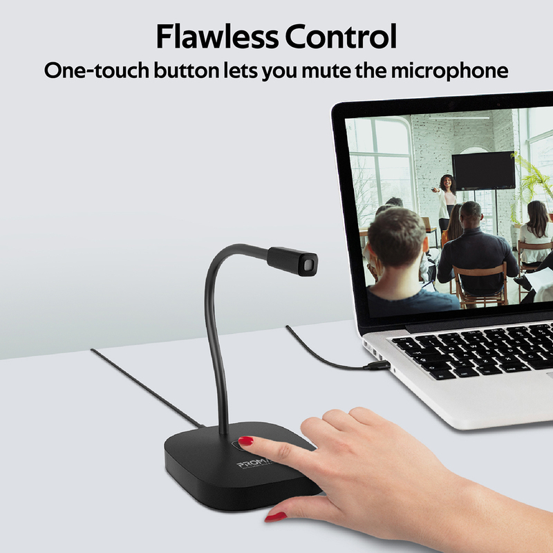 Promate Promic-1 USB Desktop Microphone for PC/Laptop, High Definition Omni-Directional with Flexible Gooseneck, Mute Touch Button, Anti-Tangle Cord for PC/Laptop/Recording/Gaming, Black