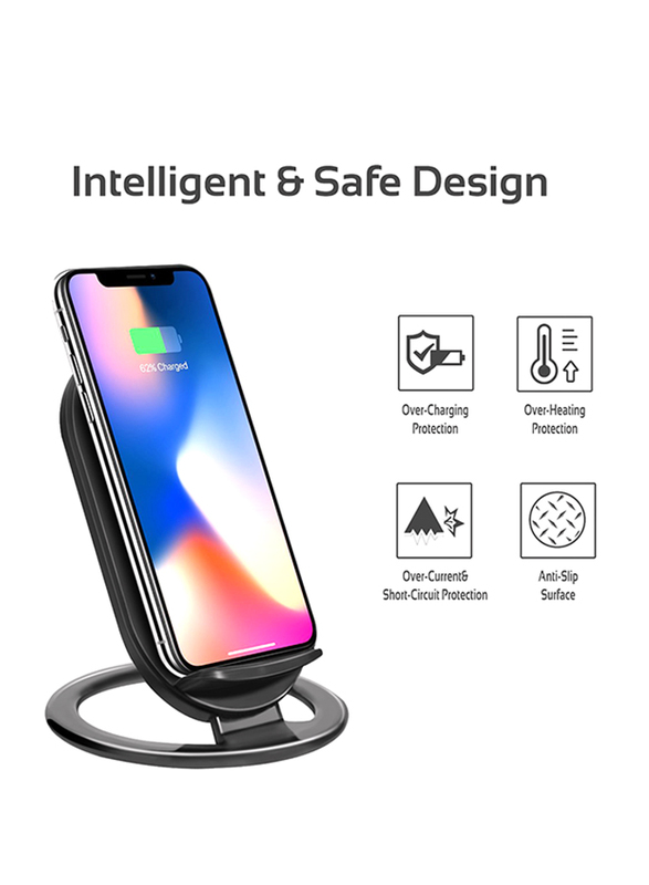 Promate AuraDock-3 Wireless Charger, 15W 2 Coils Qi Wireless Charging Pad with Detachable Stand and Over-Charging Protection for Mobile Phones, Black