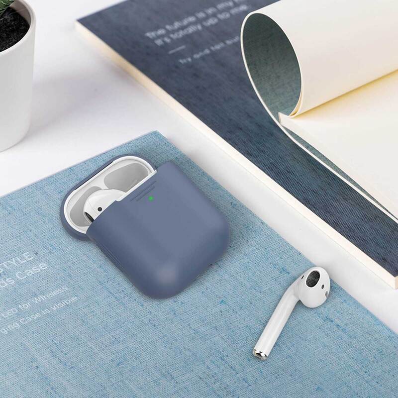 Promate AirCase Silicone Case for Apple AirPods/AirPods 2, Ultra-Lightweight Protective 360 Degree Cover with Scratch-Resistance and Wireless Charging, Navy Blue