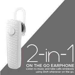 Promate Shift Wireless Bluetooth v5.0 In-Ear Music Mono Noise Cancelling Earphones, with HD Voice Clarity, Ear-Lock Design and Built-in Mic, White