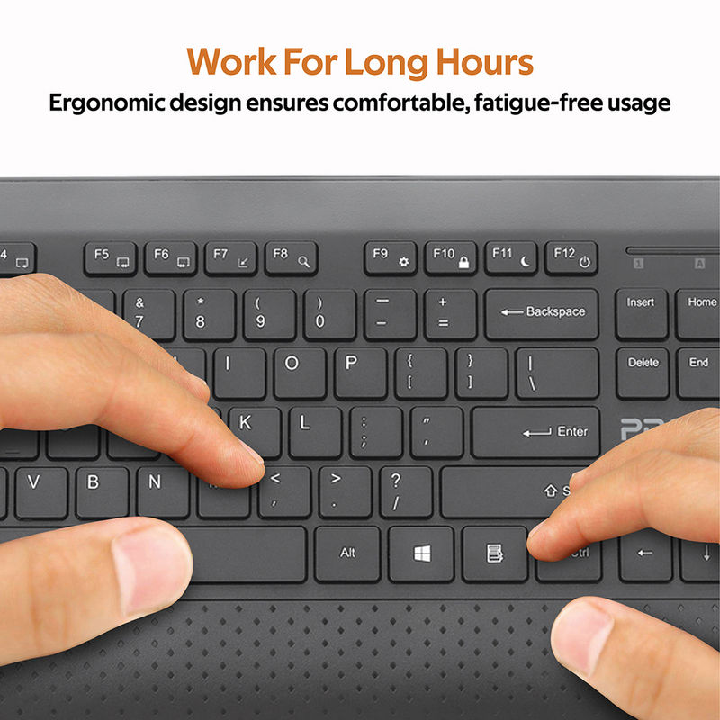 Promate Procombo-10 Wireless English/Arabic Keyboard and Mouse, 2.4GHz Keyboard with 1600DPI Mouse and Silent Keys, 1600Dpi, Nano USB Receiver for PC/Desktops/Windows/IOS, Black
