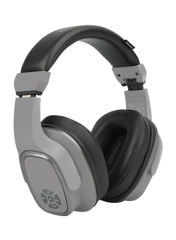 Promate Corvin Wireless 2-in-1 High Definition Over-Ear Headphones with Built-in Mic and 6W Speaker, MicroSD Card Slot, Grey