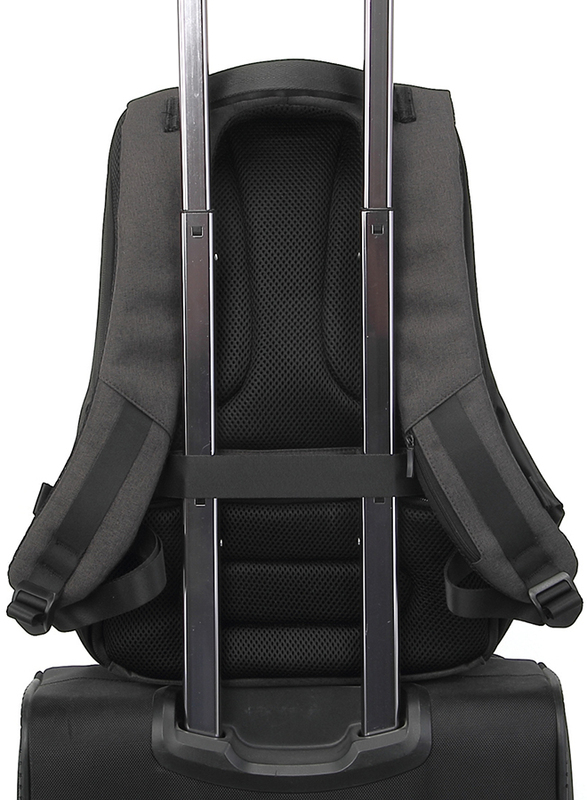Promate Defender 16 inch Backpack Laptop Bag, Anti-Theft Business Travel, Water-Resistant, USB Charging Port, Adjustable Padded Shoulder, Hidden Secure Pocket and Password Lock, Black