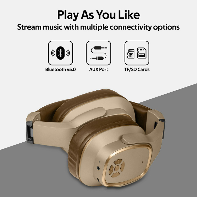Promate Corvin Wireless 2-in-1 High Definition Over-Ear Headphones with Built-in Mic and 6W Speaker, MicroSD Card Slot, Brown